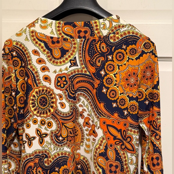 Jude Connally EUC Size M Brown Orange & Cream Paisley Design Tunic Dress (0662) - Picture 8 of 9